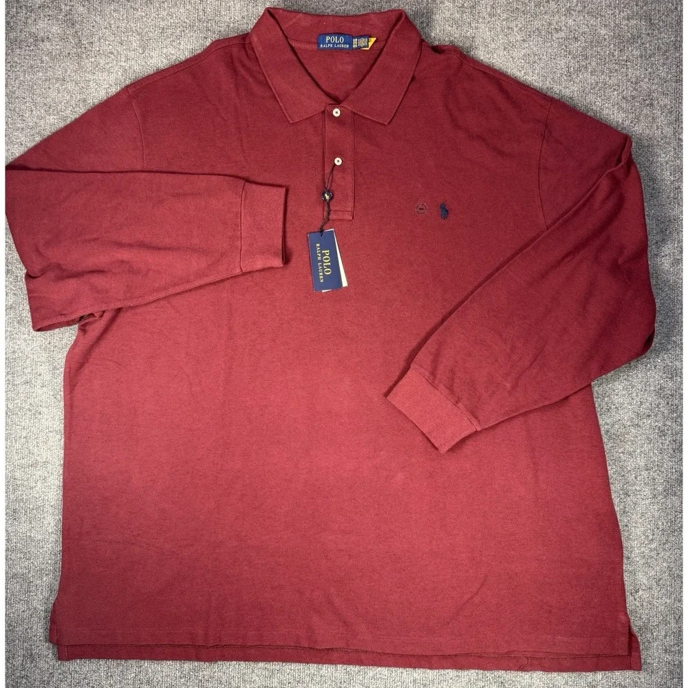 Polo Ralph Lauren Long Sleeve Polo Shirt Mens 5XB Burgundy Heather NWT Cotton